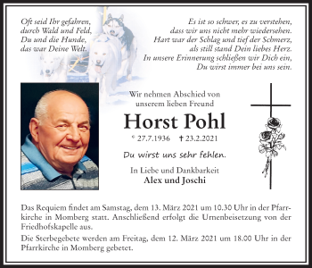 Traueranzeige von Horst Pohl von Giessener Allgemeine, Alsfelder Allgemeine
