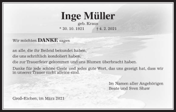 Traueranzeige von Inge Müller von Mücker Stimme