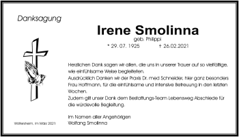 Traueranzeige von Irene Smolinna von Wetterauer Zeitung