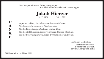 Traueranzeige von Jakob Hierzer von Wetterauer Zeitung