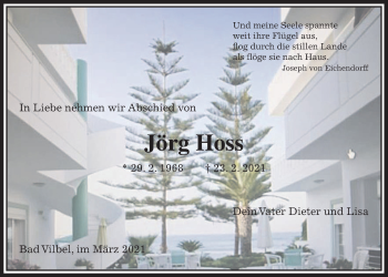 Traueranzeige von Jörg Hoss von Wetterauer Zeitung
