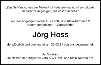 Traueranzeige von Jörg Hoss von Bad Vilbel/Karben
