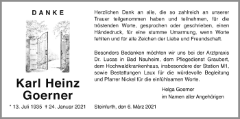 Traueranzeige von Karl Heinz Goerner von Wetterauer Zeitung