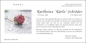 Traueranzeige von Karlheinz Schröder von Wetterauer Zeitung