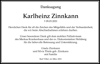 Traueranzeige von Karlheinz Zinnkann von Bad Vilbel/Karben