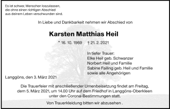 Traueranzeige von Karsten Matthias Heil von Giessener Allgemeine, Alsfelder Allgemeine