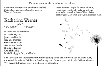 Traueranzeige von Katharina Werner von Giessener Allgemeine, Alsfelder Allgemeine
