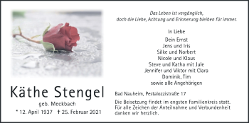 Traueranzeige von Käthe Stengel von Wetterauer Zeitung