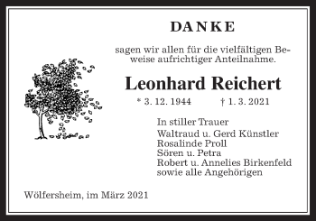 Traueranzeige von Leonhard Reichert von Wetterauer Zeitung