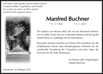 Traueranzeige von Manfred Buchner von Giessener Allgemeine, Alsfelder Allgemeine