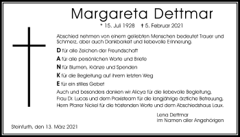 Traueranzeige von Margareta Dettmar von Wetterauer Zeitung