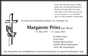 Traueranzeige von Margarete Prinz von Bad Vilbel/Karben