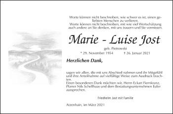 Traueranzeige von Marie-Luise Jost von Alsfelder Allgemeine