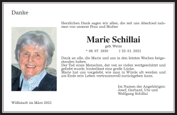 Traueranzeige von Marie Schillai von Wetterauer Zeitung