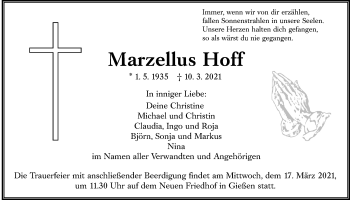 Traueranzeige von Marzellus Hoff von Giessener Allgemeine, Alsfelder Allgemeine