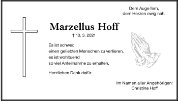 Traueranzeige von Marzellus Hoff von Giessener Allgemeine, Alsfelder Allgemeine