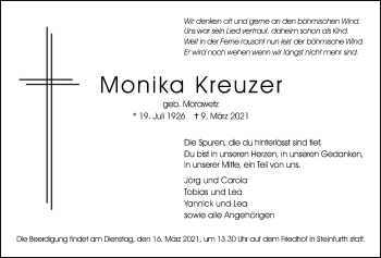 Traueranzeige von Monika Kreuzer von Wetterauer Zeitung