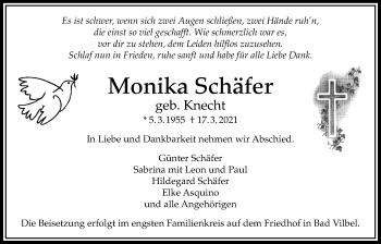Traueranzeige von Monika Schäfer von Bad Vilbel/Karben