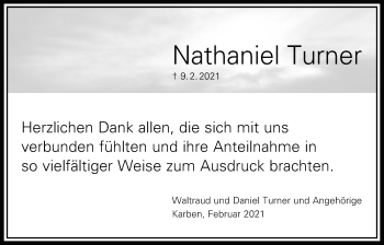 Traueranzeige von Nathaniel Turner von Bad Vilbel/Karben