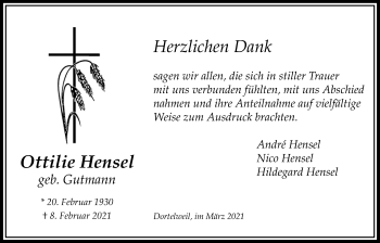 Traueranzeige von Ottilie Hensel von Bad Vilbel/Karben