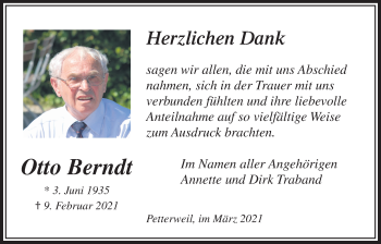 Traueranzeige von Otto Berndt von Bad Vilbel/Karben