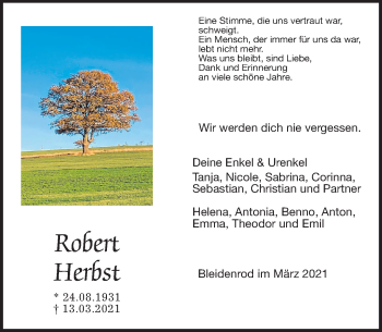 Traueranzeige von Robert Herbst von Alsfelder Allgemeine