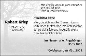 Traueranzeige von Robert Kriep von Rabenauer Zeitung