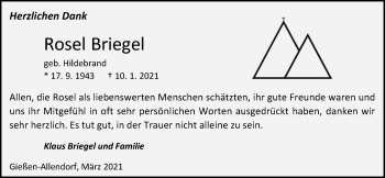 Traueranzeige von Rosel Briegel von Giessener Allgemeine, Alsfelder Allgemeine