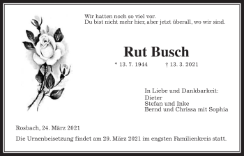Traueranzeige von Rut Busch von Wetterauer Zeitung