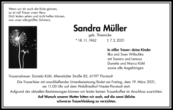 Traueranzeige von Sandra Müller von Wetterauer Zeitung