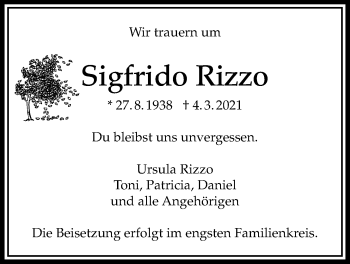 Traueranzeige von Sigfrido Rizzo von Bad Vilbel/Karben