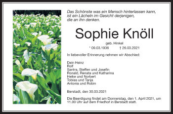 Traueranzeige von Sophie Knöll von Wetterauer Zeitung