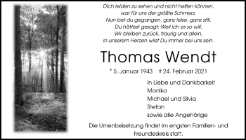 Traueranzeige von Thomas Wendt von Wetterauer Zeitung