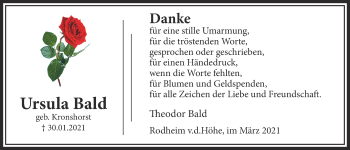 Traueranzeige von Ursula Bald von Wetterauer Zeitung