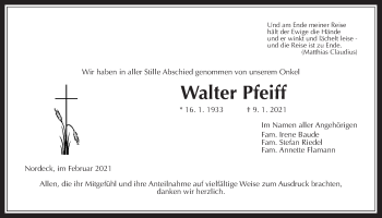 Traueranzeige von Walter Pfeiff von Allendorfer Mitteilungen