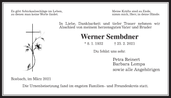 Traueranzeige von Werner Sembdner von Wetterauer Zeitung