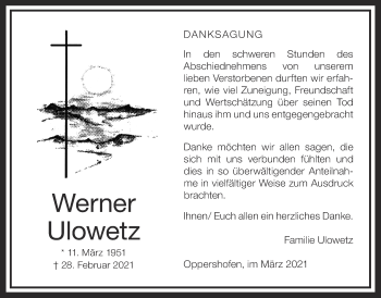 Traueranzeige von Werner Ulowetz von Wetterauer Zeitung