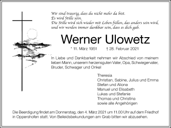 Traueranzeige von Werner Ulowetz von Wetterauer Zeitung