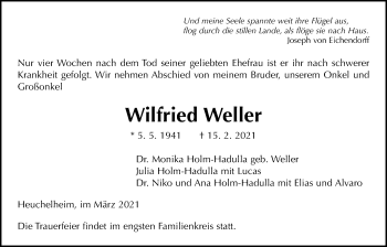 Traueranzeige von Wilfried Weller von Giessener Allgemeine, Alsfelder Allgemeine