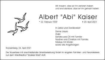 Traueranzeige von Albert Kaiser von Wetterauer Zeitung