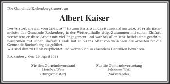 Traueranzeige von Albert Kaiser von Wetterauer Zeitung