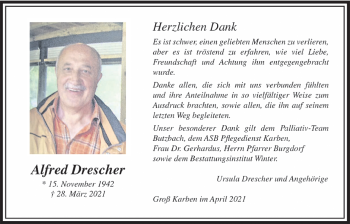 Traueranzeige von Alfred Drescher von Wetterauer Zeitung