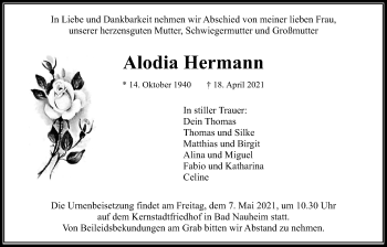 Traueranzeige von Alodia Hermann von Wetterauer Zeitung