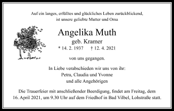 Traueranzeige von Angelika Muth von Bad Vilbel/Karben