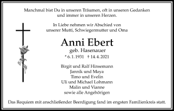 Traueranzeige von Anni Ebert von Bad Vilbel/Karben