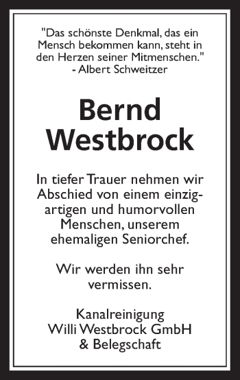 Traueranzeige von Bernd Westbrock von Giessener Allgemeine, Alsfelder Allgemeine