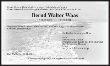 Traueranzeige von Bernd Walter Waas von Wetterauer Zeitung