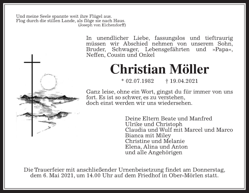  Traueranzeige für Christian Möller vom 30.04.2021 aus Wetterauer Zeitung