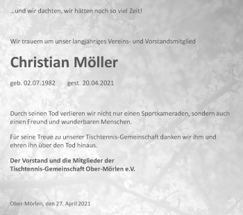 Traueranzeige von Christian Möller von Wetterauer Zeitung