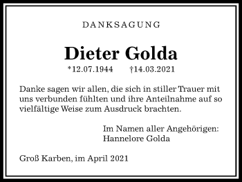 Traueranzeige von Dieter Golda von Bad Vilbel/Karben